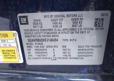 2015 Buick Enclave Leather из США, поврежденный, VIN 5GAKRBKD6FJ146434